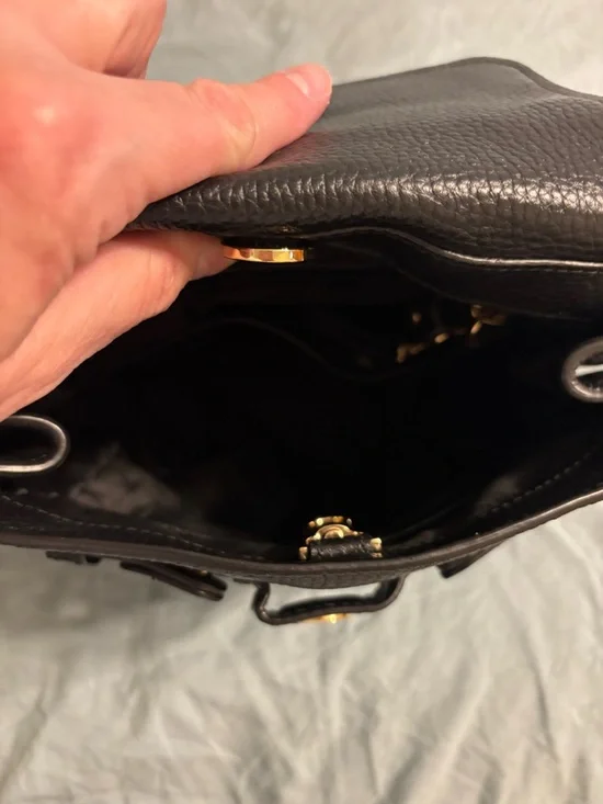 Michael Kors Hamilton Legacy Small Studded Leather Belted Backpack Black Gold - Picture 6 of 9